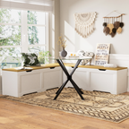 GDFStudio Gaela Farmhouse L-Shaped Storage 63" Benches