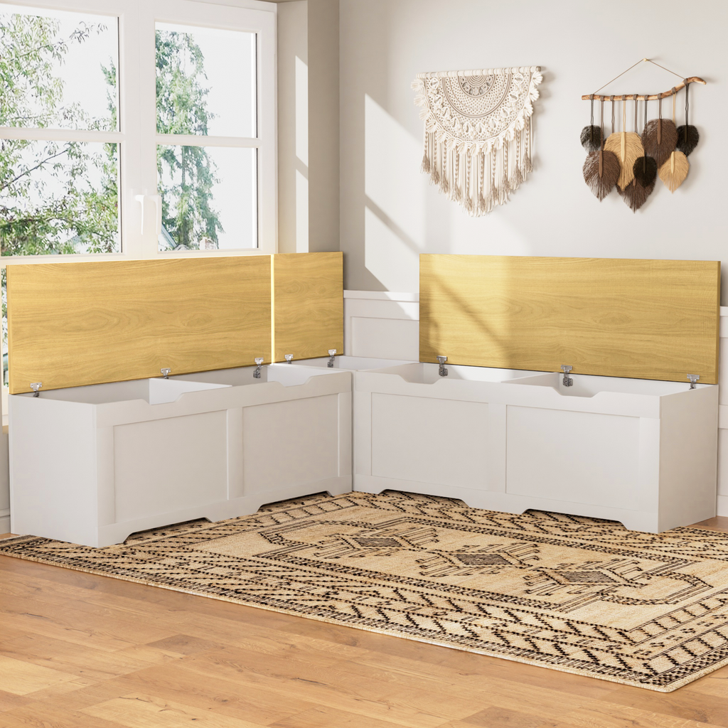 GDFStudio Gaela Farmhouse L-Shaped Storage 63" Benches