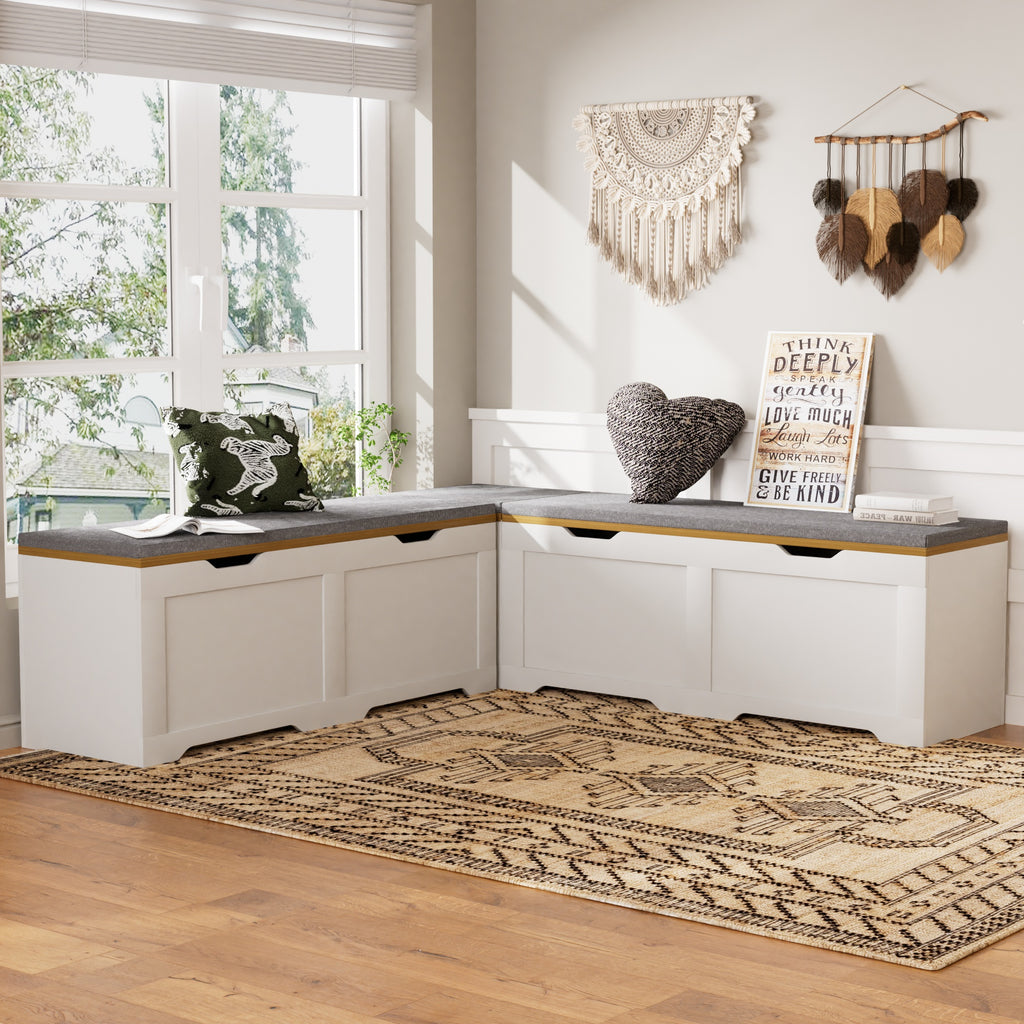 GDFStudio Gaela Farmhouse L-Shaped Storage 63" Benches
