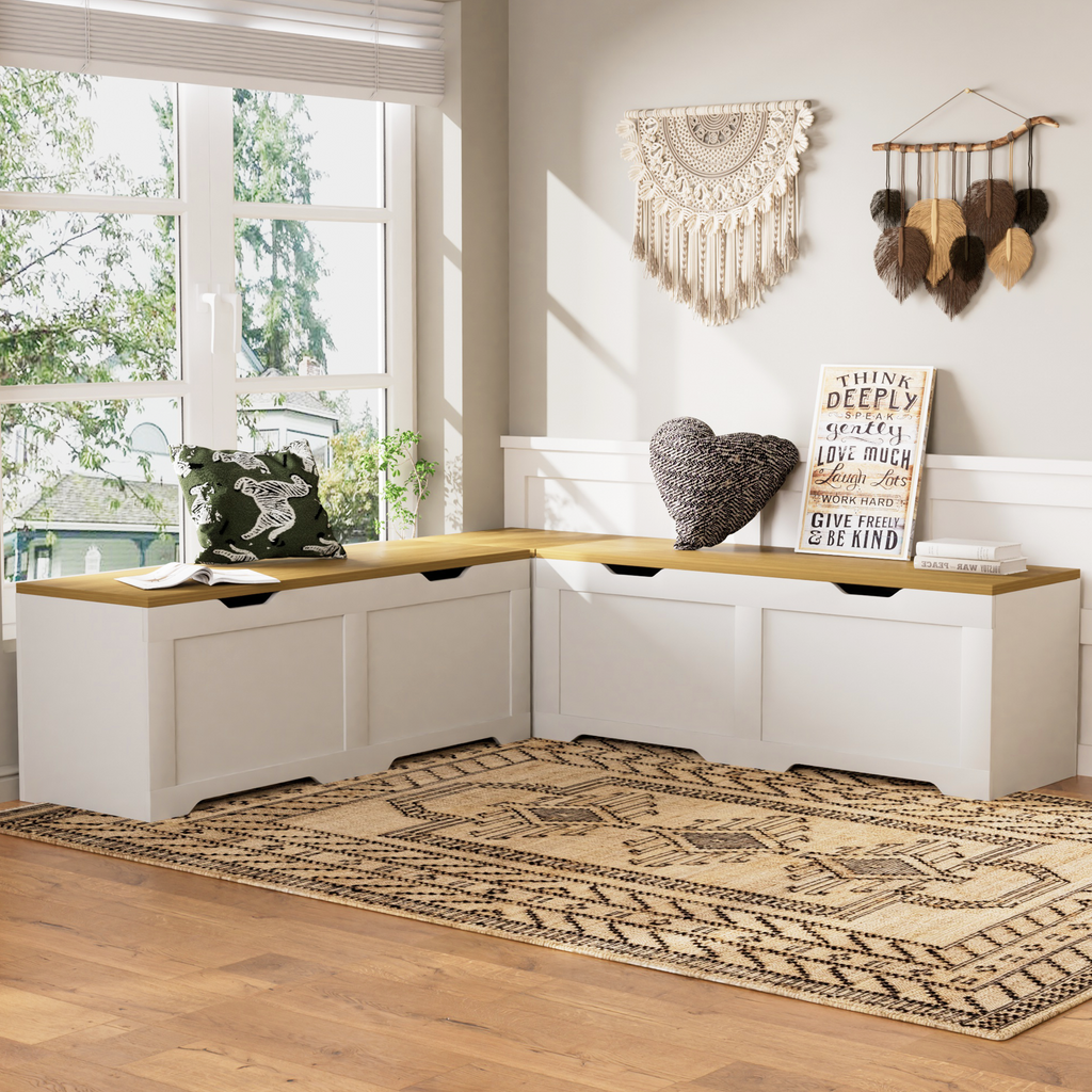 GDFStudio Gaela Farmhouse L-Shaped Storage 63" Benches