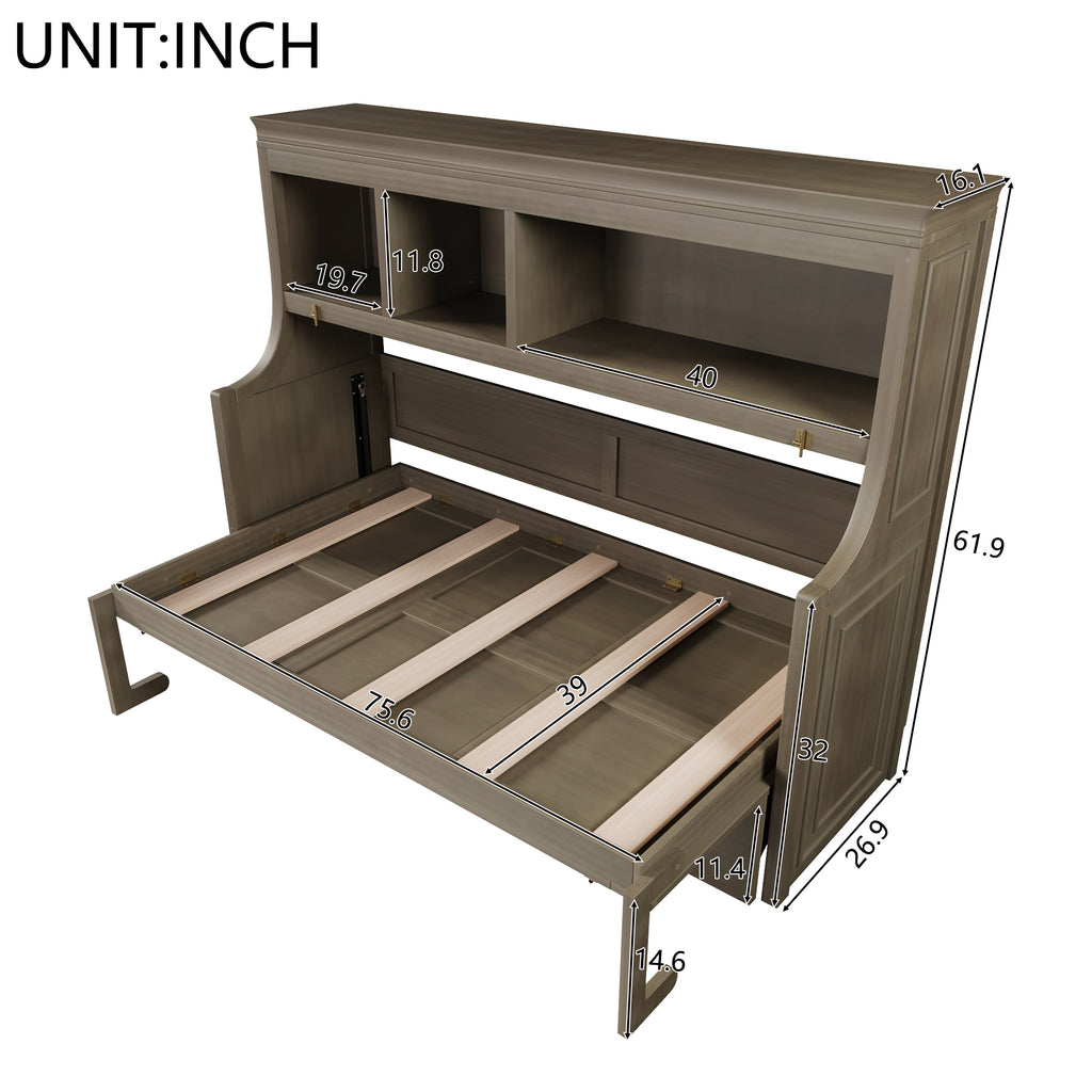 GDF Studio Twin Size Murphy Bed with Desk & Storage Shelves, Space-Saving Wall Bed Cabinet