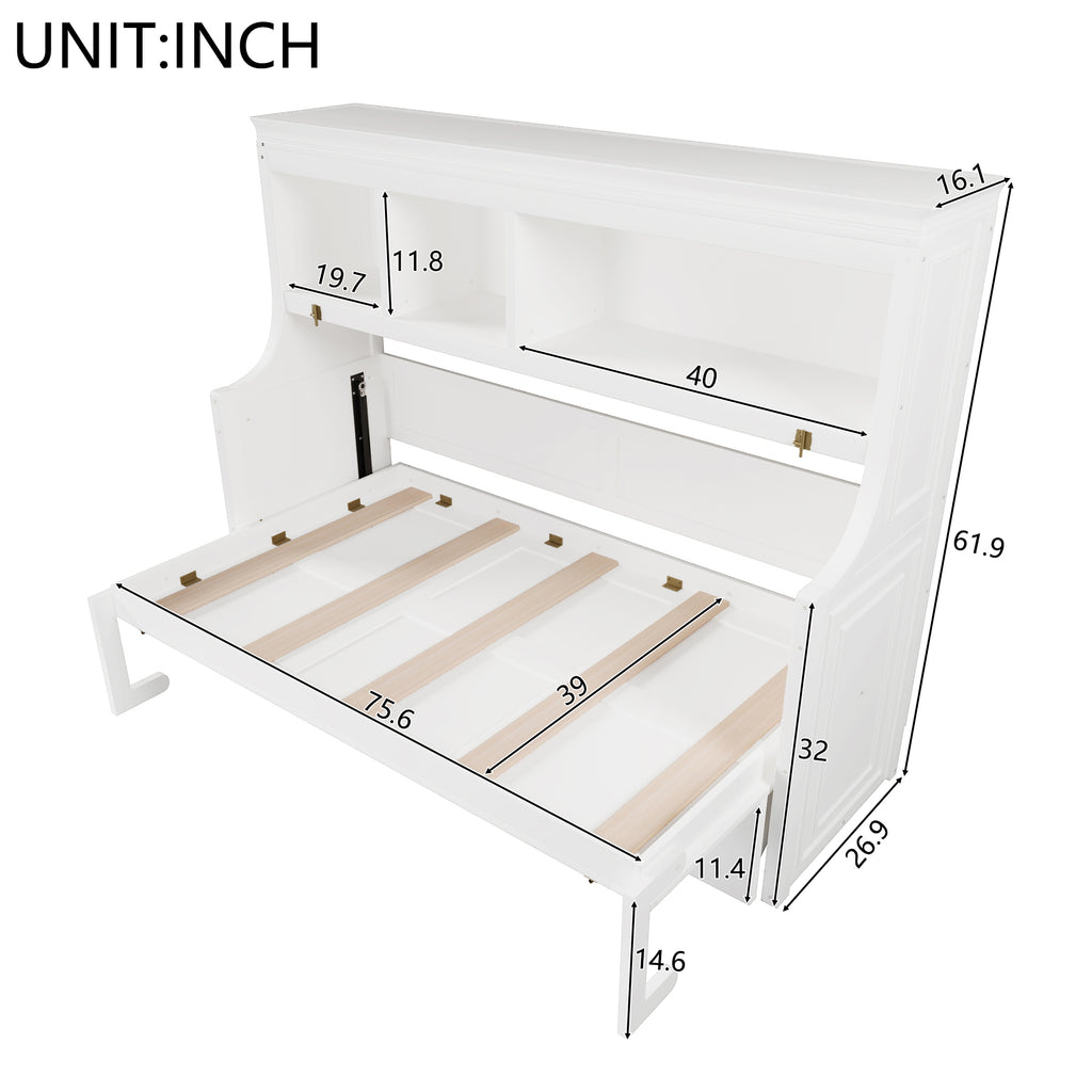 GDF Studio Twin Size Murphy Bed with Desk & Storage Shelves, Space-Saving Wall Bed Cabinet