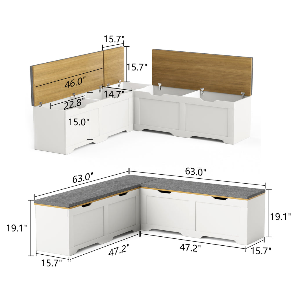 GDFStudio Gaela Farmhouse L-Shaped Storage 63" Benches