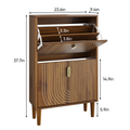 GDFStudio Mid-Century Modern Shoe Storage Cabinet with 2 Flip Doors and Metal Handles, Brown