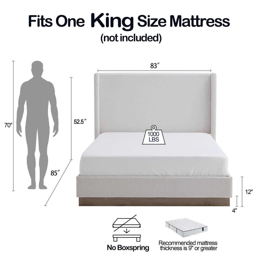 GDFStudio Elodie Modern Upholstered Wingback Bed with 53" High Headboard, King