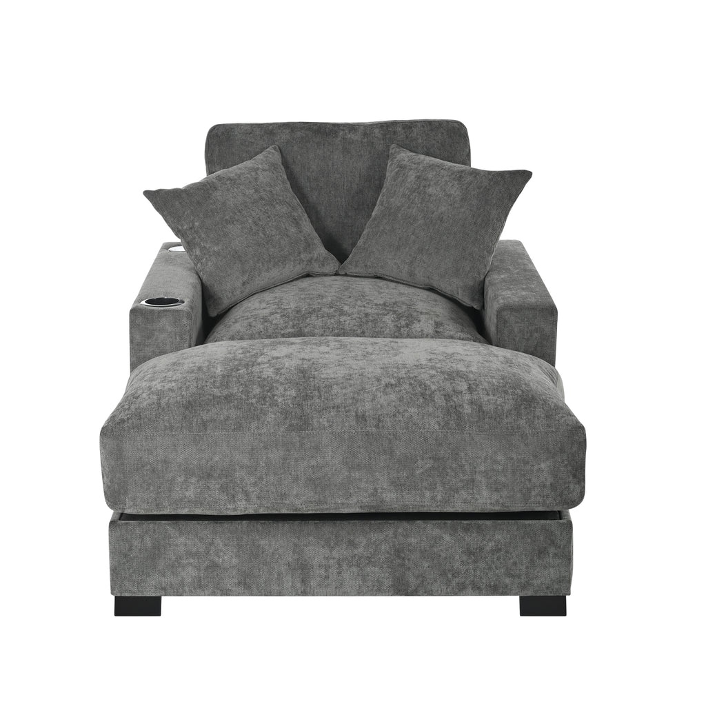 GDFStudio Eureka 41"W Adjustable Backrest Chaise Lounge with USB Port and Removable Fabric, Gray/Chenille