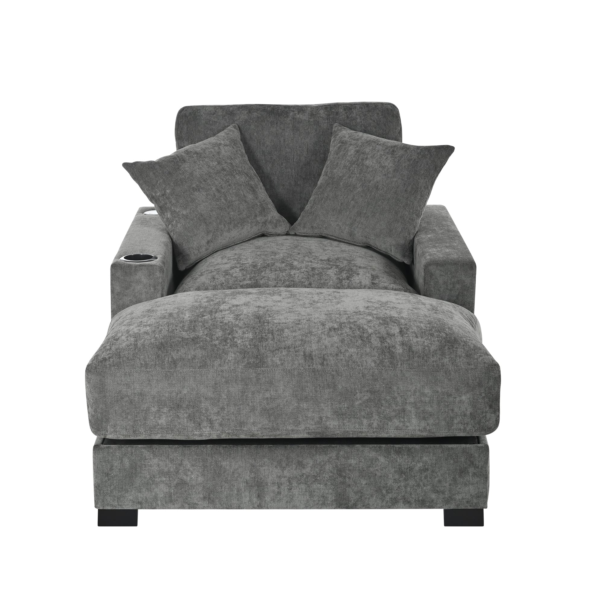 GDFStudio Eureka 41"W Adjustable Backrest Chaise Lounge with USB Port and Removable Fabric, Gray/Chenille