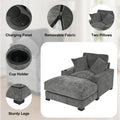 GDFStudio Eureka 41"W Adjustable Backrest Chaise Lounge with USB Port and Removable Fabric, Gray/Chenille