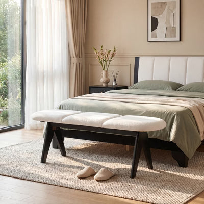 Christopher Knight Home Parker Modern Upholstered Entryway Bench with Fabric Seat & Wood Legs, White
