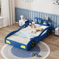 GDFStudio Curme Wooden Car-Shaped Platform Twin Bed with Wheels and Storage, Blue