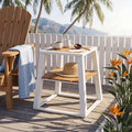 Christopher Knight Home Dave Outdoor Modern Acacia Wood 2-Tier Side Table with Iron Frame, White/Teak