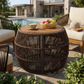 Christopher Knight Home Rexo Bohemian Acacia and Steel Patio Round Side Table with Rope Design, Teak/Gray