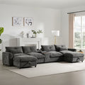 GDFStudio Parker Modern 136" Chenille U-Shaped Modular Sectional Sofa with Two Storage Ottomans and Multifunction Console, Gray