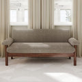 Christopher Knight Home Basile Modern 2 Seater 72.8" Sofa with Armrest Pillows and Rubberwood Legs, Brown