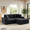 GDFStudio Ceto Modern Corduroy Oversized 86.5" 3-Seater L-Shaped Sectional Sofa with Charging Ports and Pillows, Black