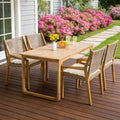 Christopher Knight Home Preston Patio Modern Acacia Wood 5-Piece Dining Set with 4 Wicker Dining Chairs, Light Teak/Cream
