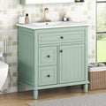 GDFStudio Harrison Modern Wood 30" Freestanding Bathroom Vanity with Ceramic Sink, Flip Drawer, 2 Storage Drawers and Adjustable Shelf, Green