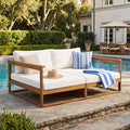 Christopher Knight Home Belle Patio Rustic Acacia Wood Double Daybed with Water-Resistant Cushions, Teak/Beige, Single