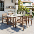 GDFStudio Lena 5 Piece Acacia Wood Outdoor Dining Set with 59" Rectangular Table and Umbrella Hole, Light Gray