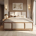 Christopher Knight Home Madison Modern Farmhouse Wood Platform Bed Frame with Upholstered Headboard, Beige/Natural, Queen