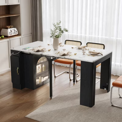GDFStudio David Extendable Dining Table with 3 Removable Leaves and Space-Saving Storage Cabinet, Black/White