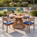 Christopher Knight Home Blaire 5 Piece Acacia Patio Dining Set with Cushion and Rope Design, Light Teak/Navy