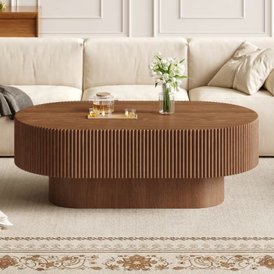 GDFStudio Nomus Modern Oval Fluted Coffee Table, Walnut
