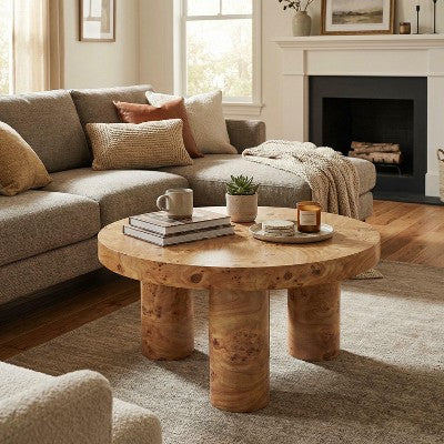 Christopher Knight Home Selene Modern Round Coffee Table with Sculptural 3-Leg Base, Natural
