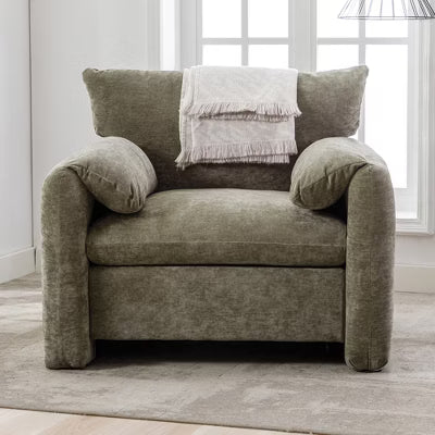 GDFStudio Davy 38.6” Modern Chenille Oversized Armchair Lounge Chair, Matcha Green