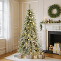 Christopher Knight Home Frostpine 6FT Pre-Lit Flocked Arificial Hinged Christmas Tree with LED Lights, White/Green, Medium