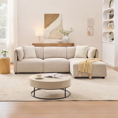 Christopher Knight Home Floria 96'' Modern Boucle Upholstered 4-Seater Sectional Sofa with Ottoman, Beige