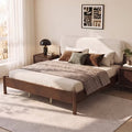 Christopher Knight Home Zale Modern Wooden Boucle Bed Frame with Rounded Thick Padded Headboard, Off White/Walnut, King