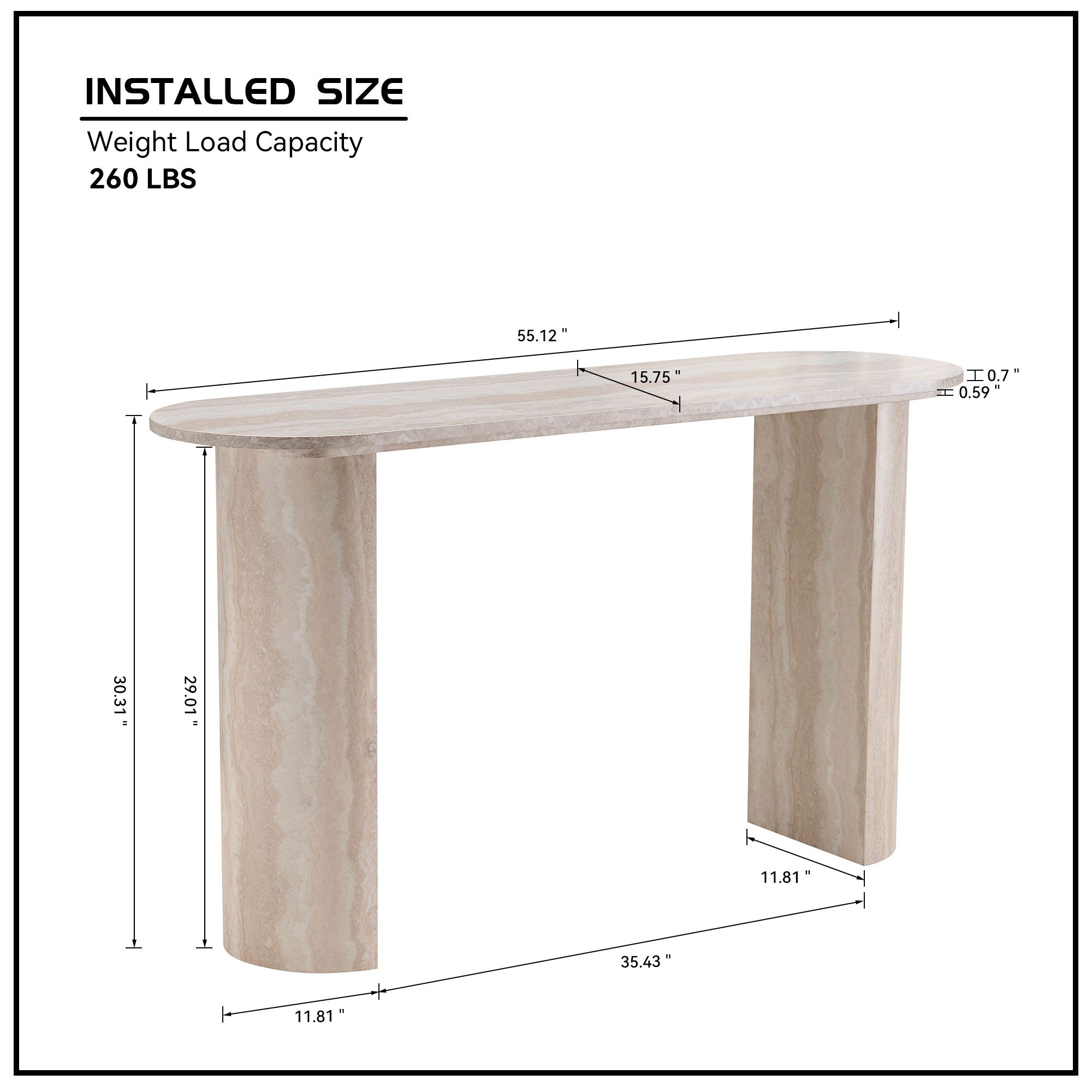 GDFStudio Ormarr Modern 55'' Faux Marble Pattern Console Table, Beige