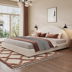 Christopher Knight Home Modern Boucle Upholstered Platform Bed with Thick Half-Round Headboard