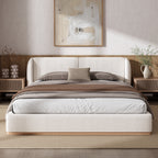 Christopher Knight Home Modern Boucle Upholstered Platform Bed with Solid Wood Base & Wingback Headboard