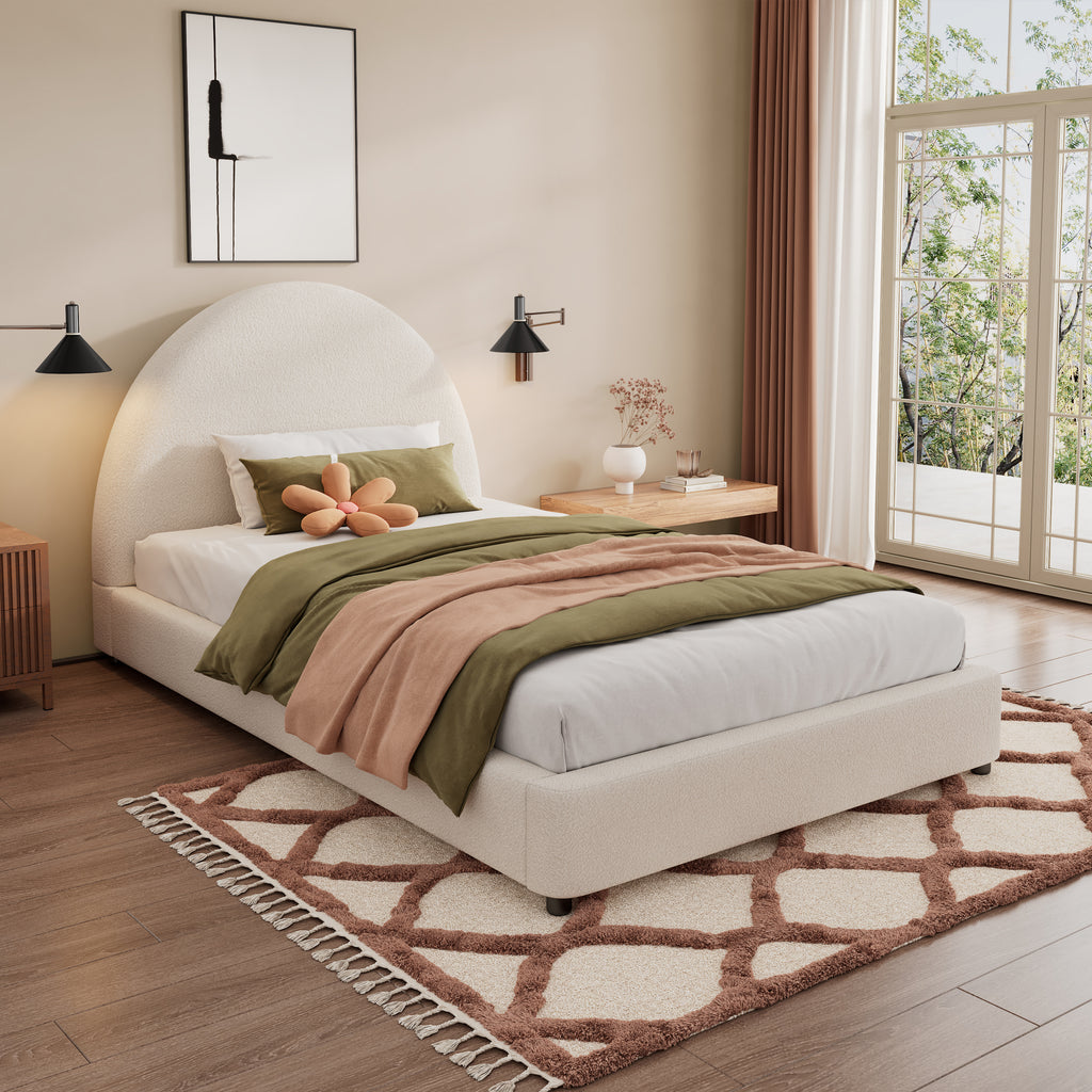 Christopher Knight Home Modern Boucle Upholstered Platform Bed with Thick Half-Round Headboard