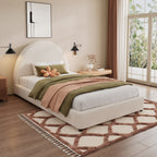 Christopher Knight Home Modern Boucle Upholstered Platform Bed with Thick Half-Round Headboard
