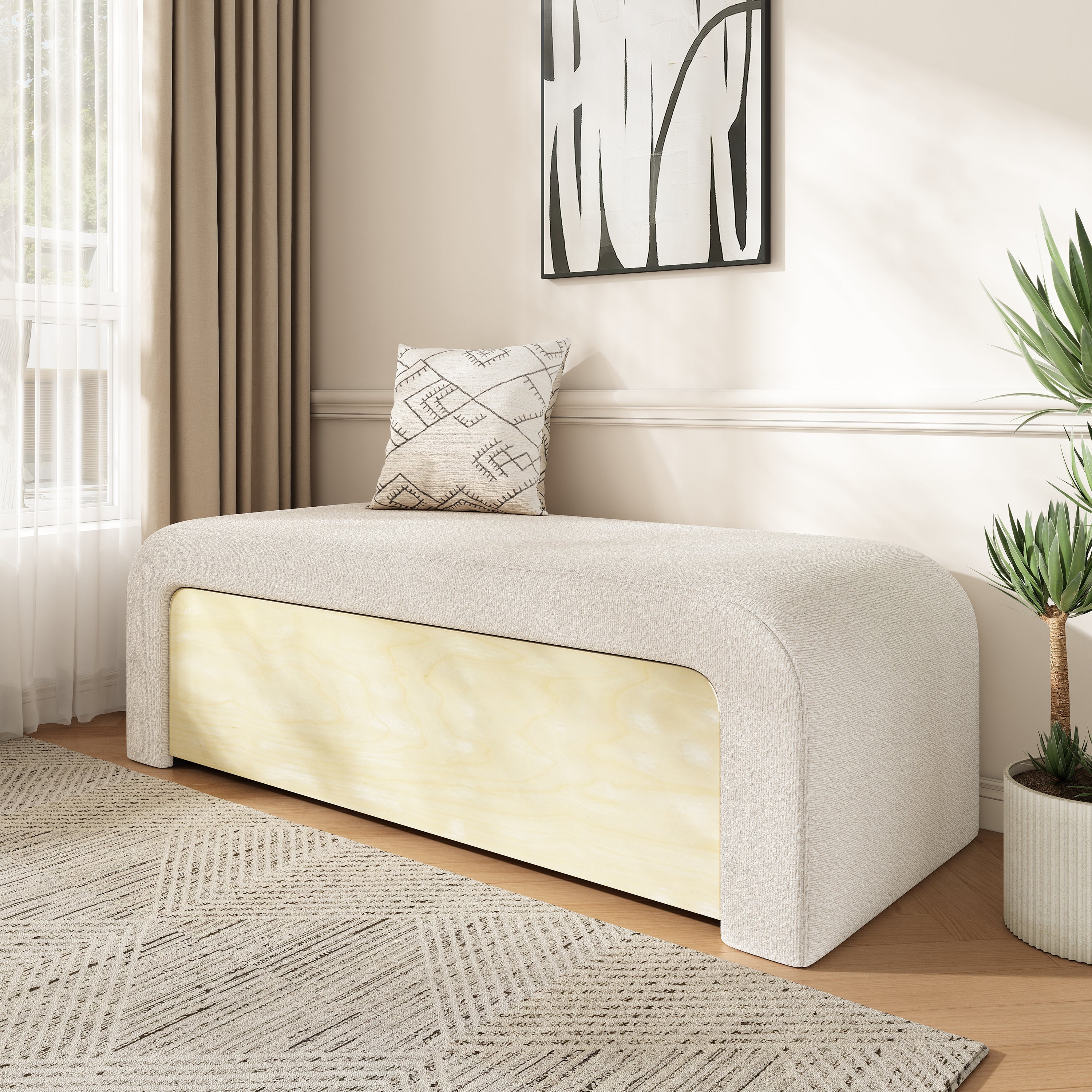 Christopher Knight Home Boucle Storage Ottoman with Solid Wood Drawer – Modern Upholstered Footrest & Organizer