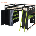 Full Size Loft Bed with Desk, USB Port, Wardrobe & Shelves, Gaming & Workstation Loft Bed with Curtains