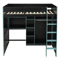 Full Size Gaming Loft Bed with Desk, LED Lights & Open Wardrobe, Space-Saving Loft Bed for Gamers & Small Rooms