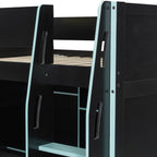 Full Size Gaming Loft Bed with Desk, LED Lights & Open Wardrobe, Space-Saving Loft Bed for Gamers & Small Rooms