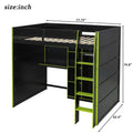 Full Size Gaming Loft Bed with Desk, LED Lights & Open Wardrobe, Space-Saving Loft Bed for Gamers & Small Rooms