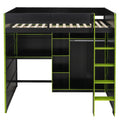 Full Size Gaming Loft Bed with Desk, LED Lights & Open Wardrobe, Space-Saving Loft Bed for Gamers & Small Rooms