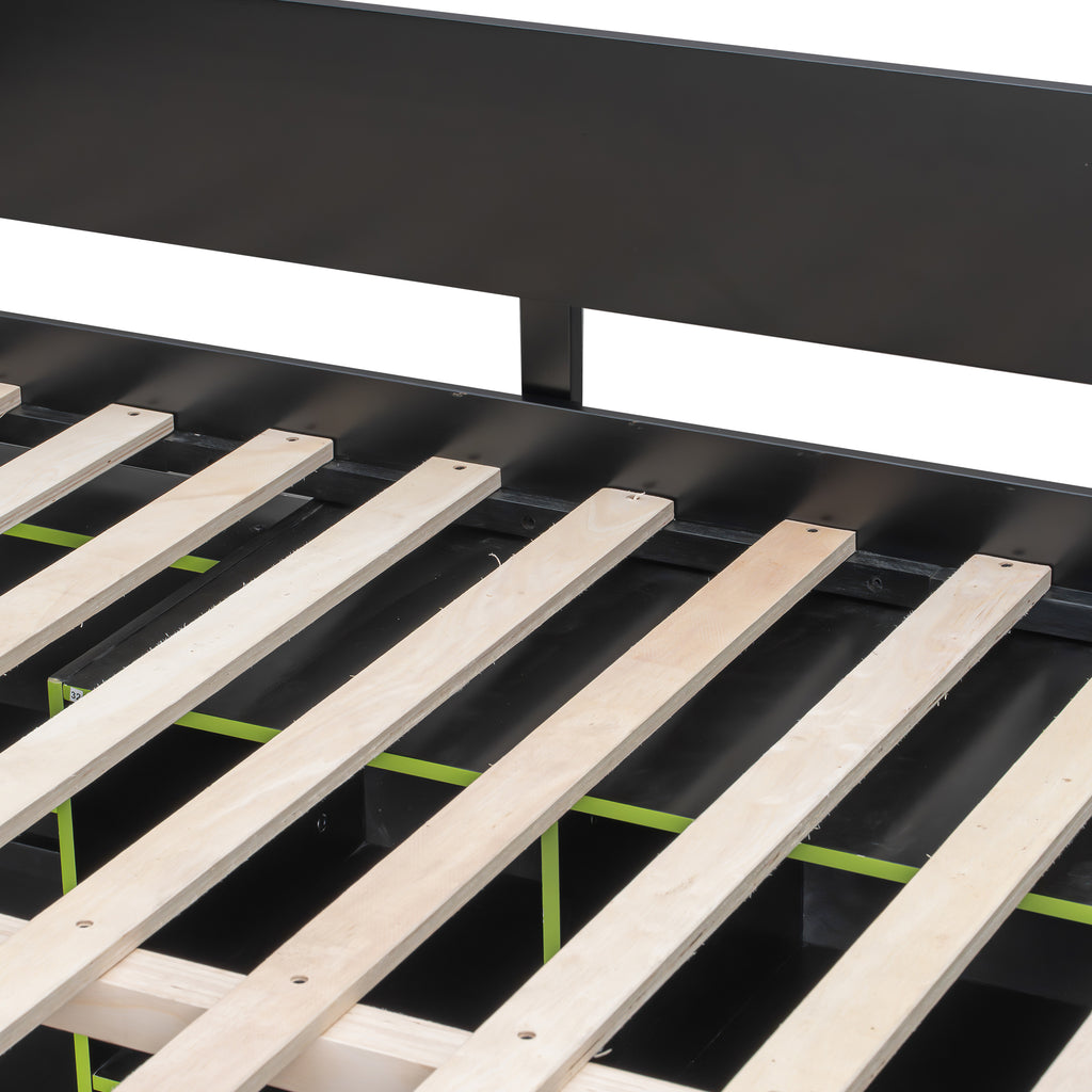 Full Size Gaming Loft Bed with Desk, LED Lights & Open Wardrobe, Space-Saving Loft Bed for Gamers & Small Rooms