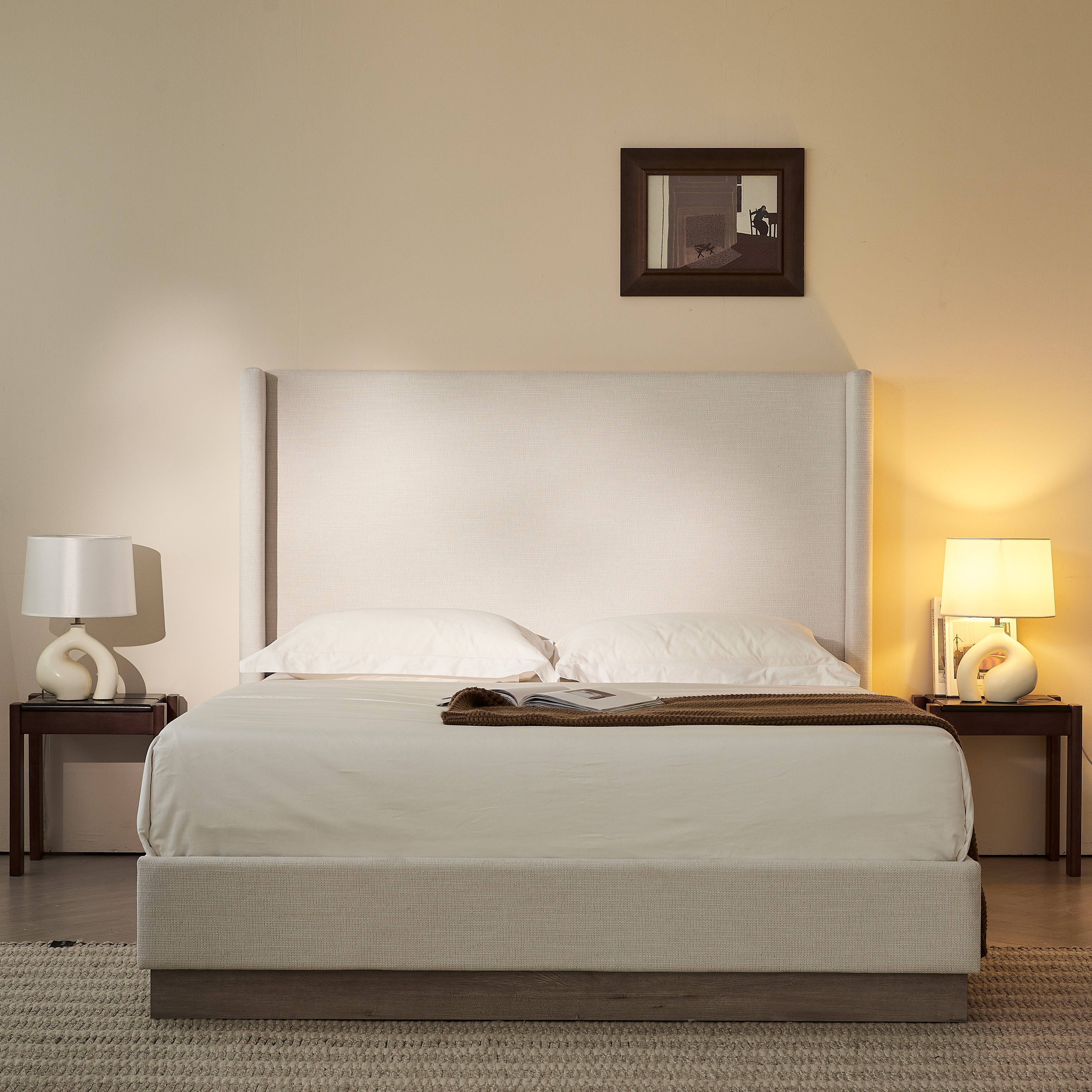 GDFStudio Elodie Modern Upholstered Wingback Bed with 53" High Headboard, King