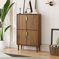 GDFStudio Mid-Century Modern Shoe Storage Cabinet with 2 Flip Doors and Metal Handles, Brown
