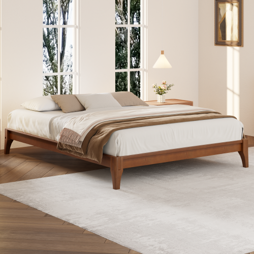 GDFStudio Johnny 12 Inch Solid Bamboo Wood Platform Bed with Wood Slats and Metal Support , King Size, Brown