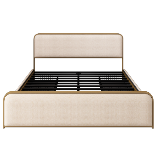 GDFStudio Ken Gold Modern Metal Bed Frame with Curved Upholstered Headboard and Under-Bed Storage Drawers, King Size