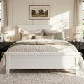GDFStudio Frances Wood Mid-Century Platform Bed with Headboard and Wood Slat Support, White, Queen