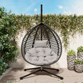 GDFStudio Anderson Hanging Egg Rattan Chair with Stand and Soft Removable Cushion, Black/Gray